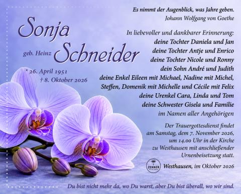 Traueranzeige Sonja Schneider